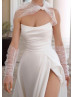 Strapless Ivory Satin Slit Minimalist Wedding Dress